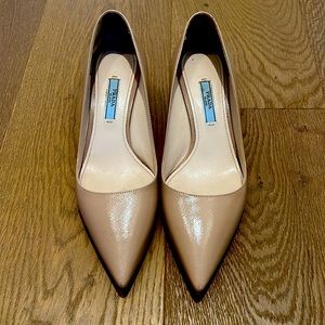 Prada kitten heel light tan shine leather pumps